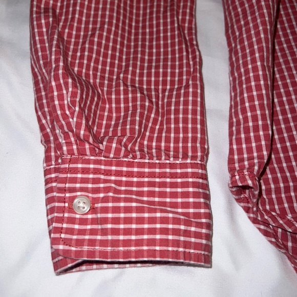 OLD NAVY The Classic Shirt Button Down Shirt Red/White Striped Plaid Cotton - Picture 3 of 4